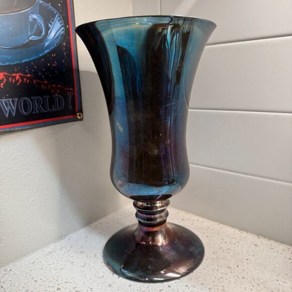 Vintage Pottery Barn Silver Metal Iridescent Decorative Vase 12" - Picture 1 of 6